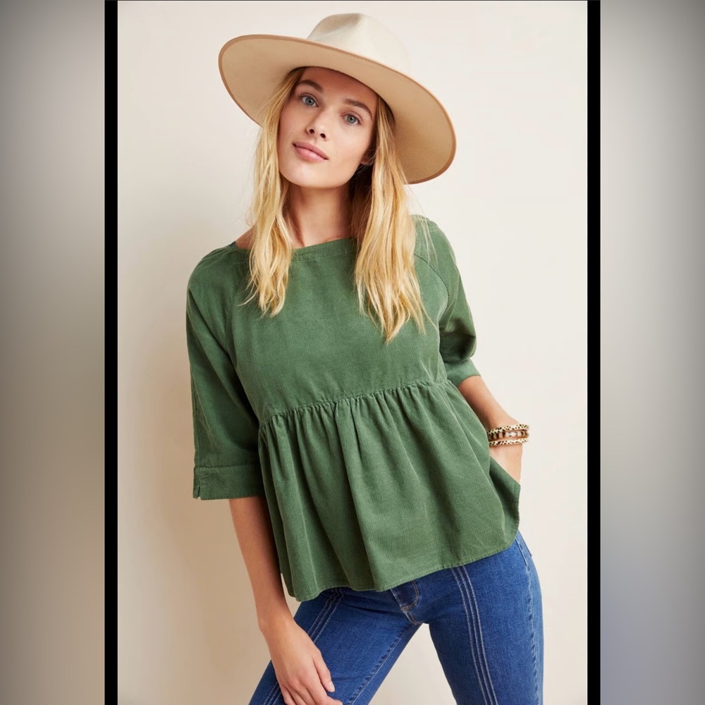 Anthropologie Green Peplum Blouse Size X-Large